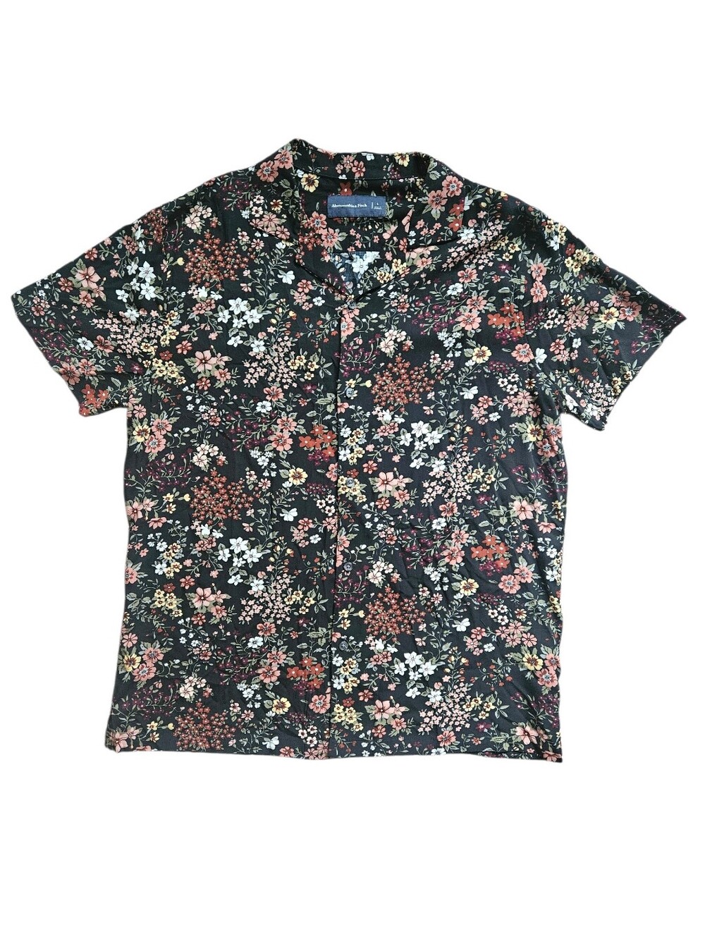 ABERCROMBIE & FITCH Camp Collar Floral Black Short Sleeve Shirt | SZ L